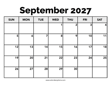 Calendar September 2027