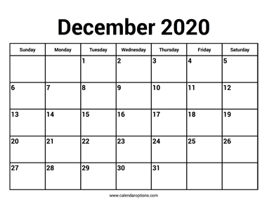 December 2020 Calendar