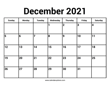 December 2021 Calendar