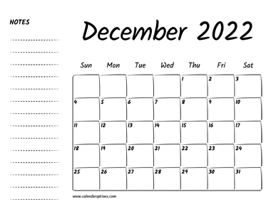 December 2022 Printable Calendar