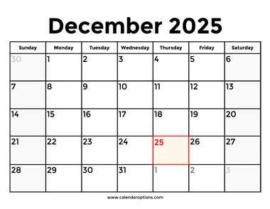 December 2025 Calendar With Holidays
