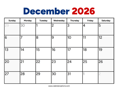 December 2026 Calendar Pro