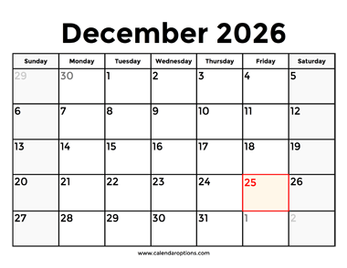 December 2026 Calendar With Holidays