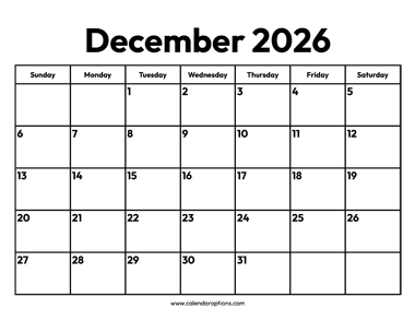December 2026 Calendar