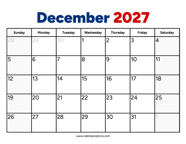 December 2027 Calendar Pro
