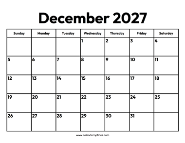 December 2027 Calendar