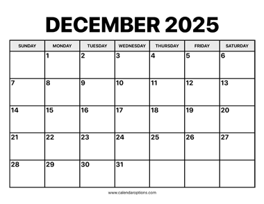 December Calendar 2025