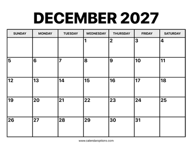 December Calendar 2027