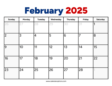 February 2025 Calendar PDF