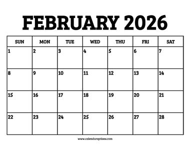 February 2026 Calendar Printable