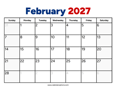 February 2027 Calendar PDF