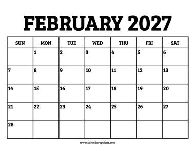 February 2027 Calendar Printable