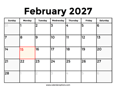 February 2027 Calendar With Holidays