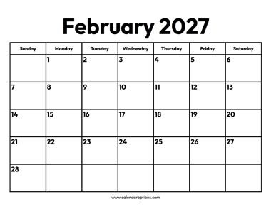 February 2027 Calendar
