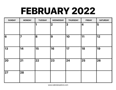 February Calendar 2022