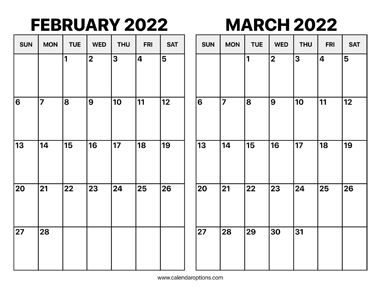 February and March 2022 Calendar