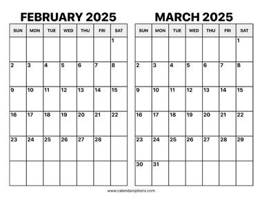 February and March 2025 Calendar