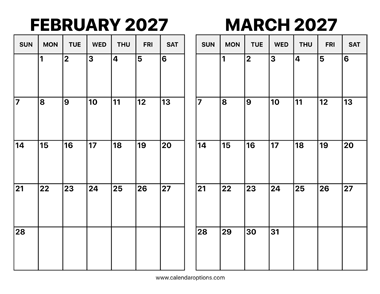 February and March 2027 Calendar