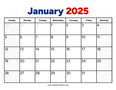 January 2025 Calendar PDF