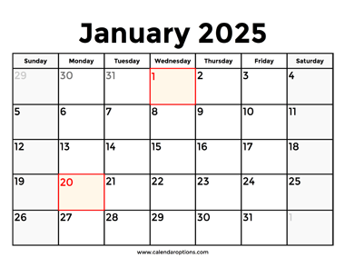 January 2025 Calendar With Holidays