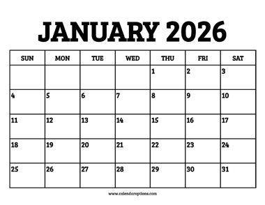 January 2026 Calendar Printable