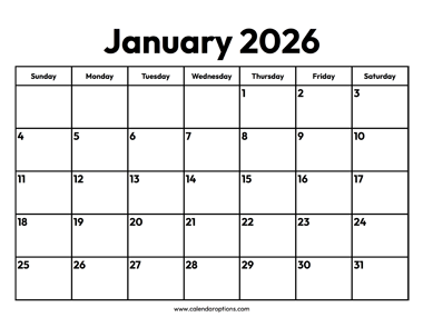 January 2026 Calendar