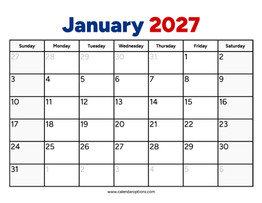January 2027 Calendar PDF