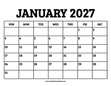 January 2027 Calendar Printable