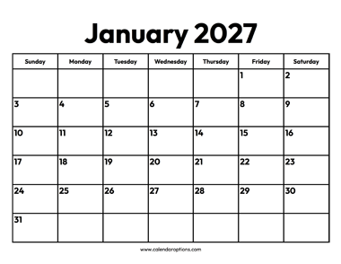January 2027 Calendar