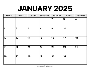 January Calendar 2025