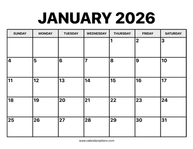 January Calendar 2026