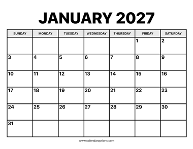 January Calendar 2027