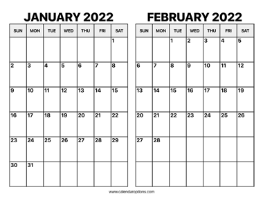 January and February 2022 Calendar