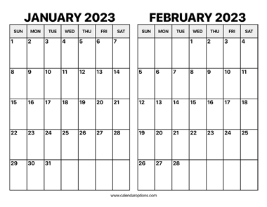 January and February 2023 Calendar