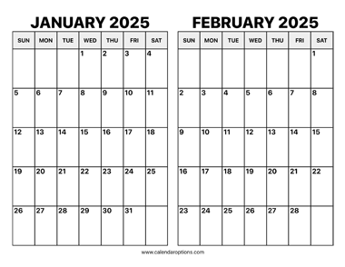 January and February 2025 Calendar