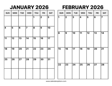 January and February 2026 Calendar