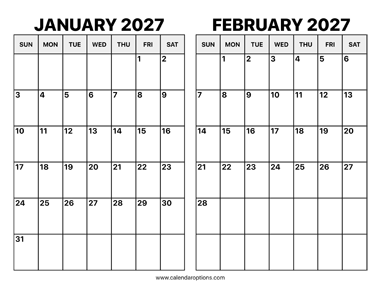 January and February 2027 Calendar