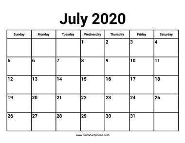July 2020 Calendar