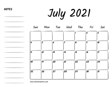 July 2021 Printable Calendar