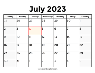 July 2023 Calendar With Holidays