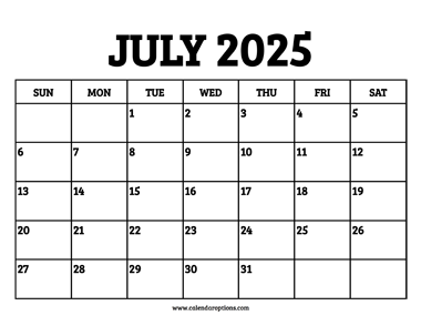July 2025 Calendar Printable