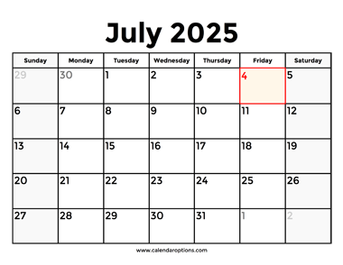 July 2025 Calendar With Holidays