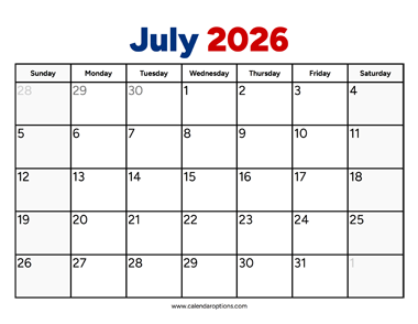 July 2026 Calendar PDF