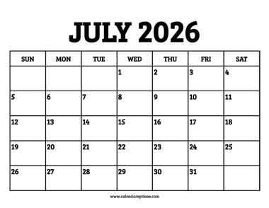 July 2026 Calendar Printable