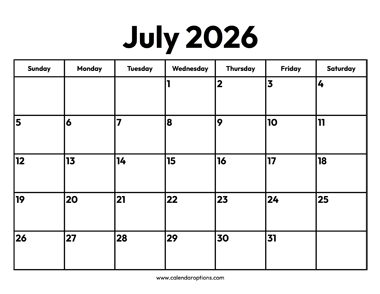 July 2026 Calendar