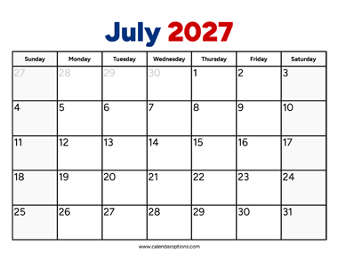 July 2027 Calendar PDF