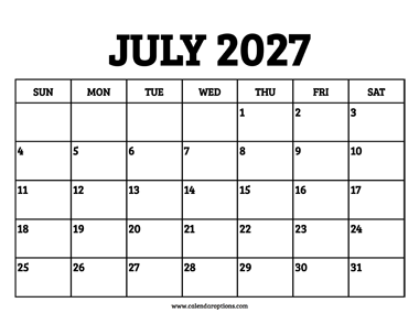 July 2027 Calendar Printable