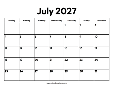 July 2027 Calendar