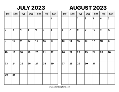 July and August 2023 Calendar