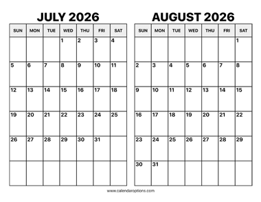 July and August 2026 Calendar